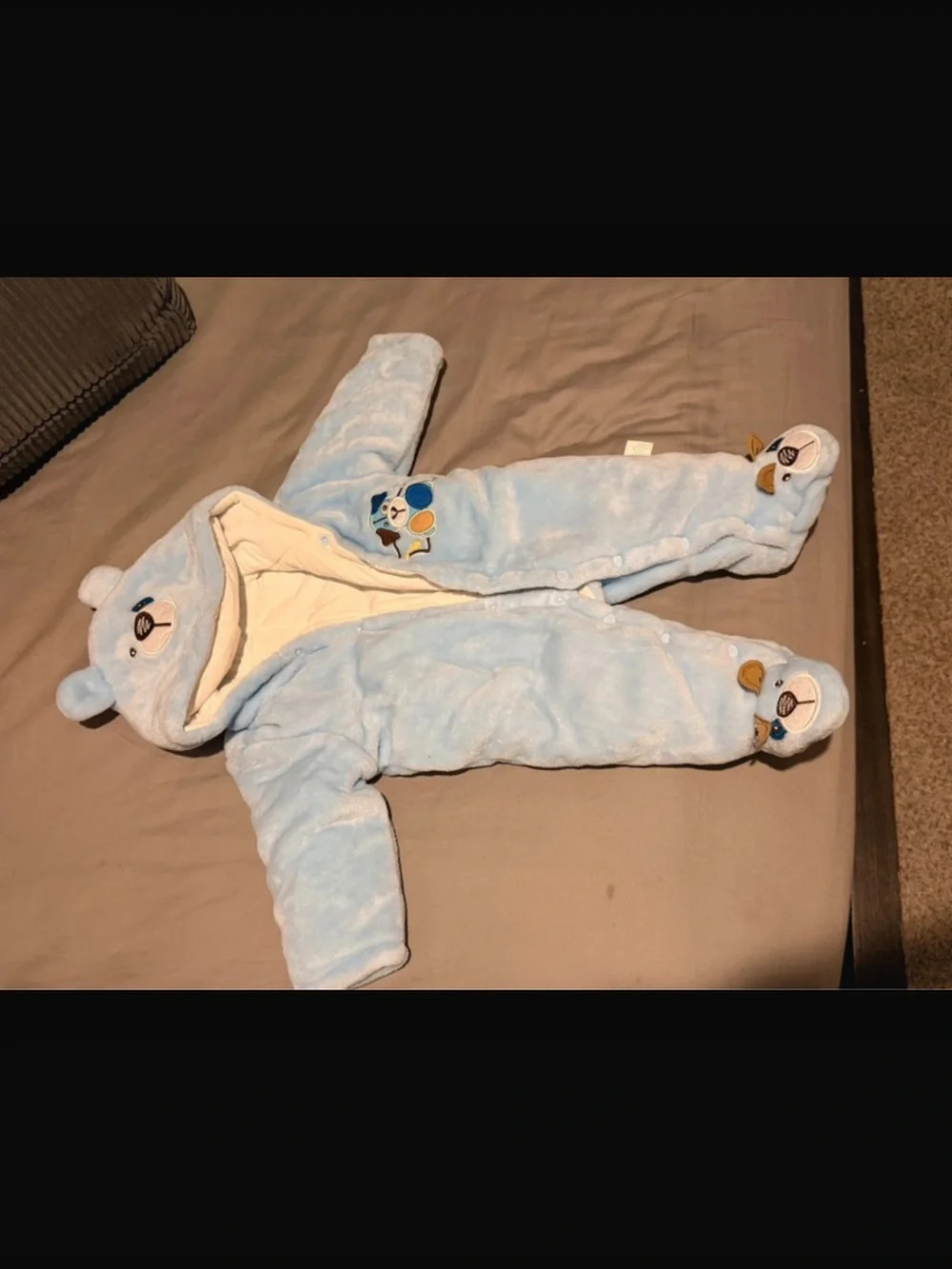 Cozy Blue Plush Baby One-Piece Snowsuit with Hood
